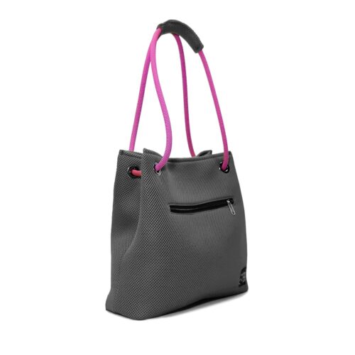 Bolso Kraft en tejido 3D gris eiffel asa rosa