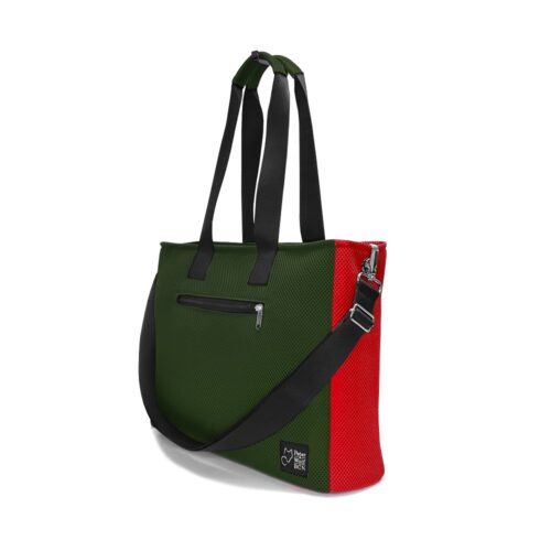 Bolso BOX L en 3D asa larga verde pino y rojo