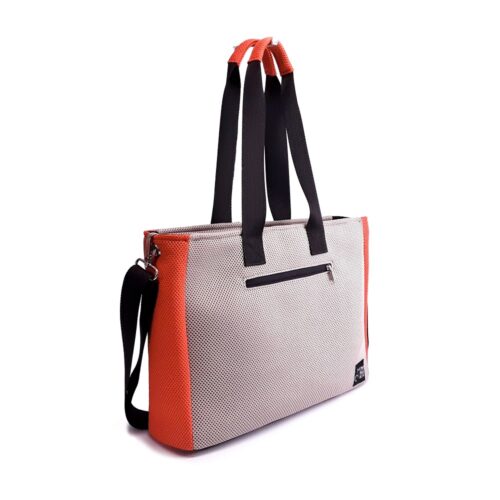 Bolso BOX L en 3D Beige y naranja asa larga