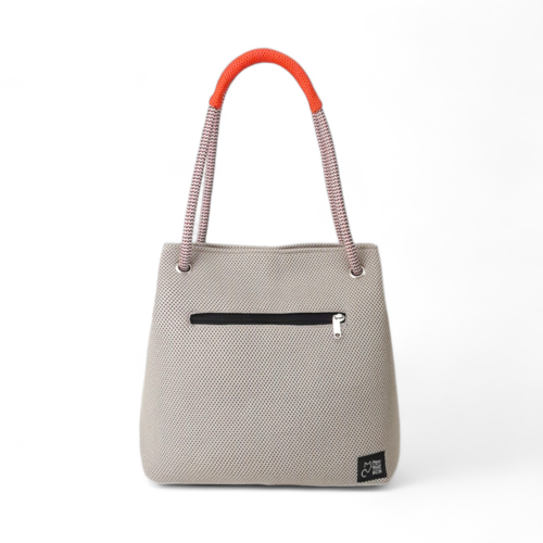 Bolso Kraft en 3D beige curda jaspe rojo y asa naranja