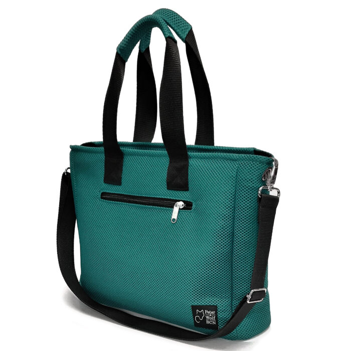 Bolso BOX en tejido 3D asa larga verde petróleo