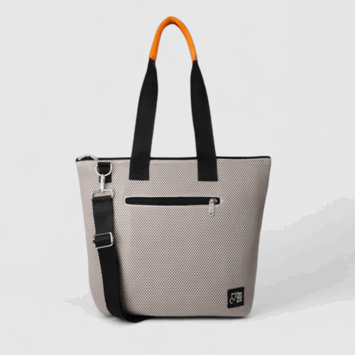 Bolso Barco en tejido 3D beige asa naranja
