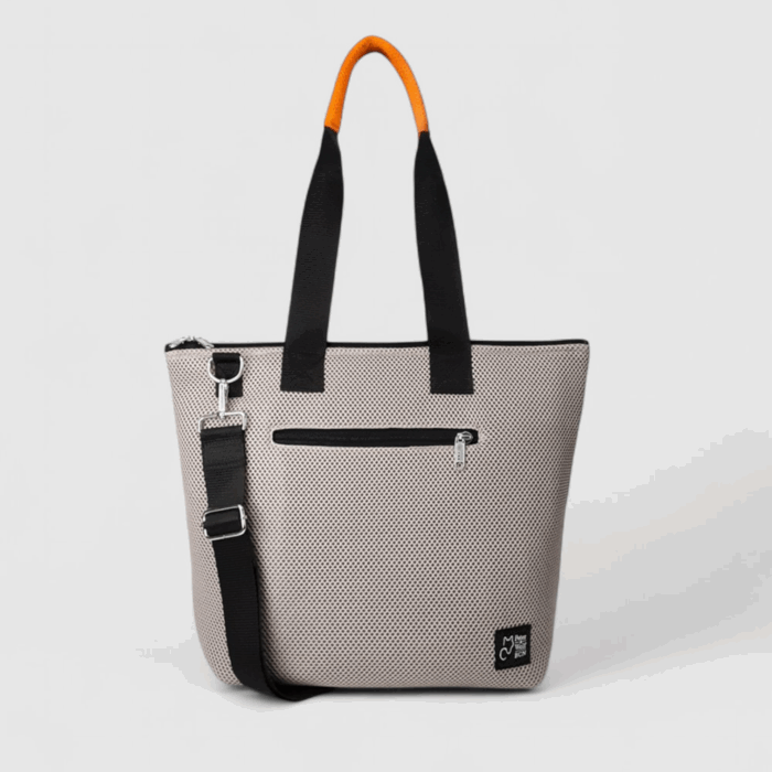 Bolso Barco en tejido 3D beige asa naranja