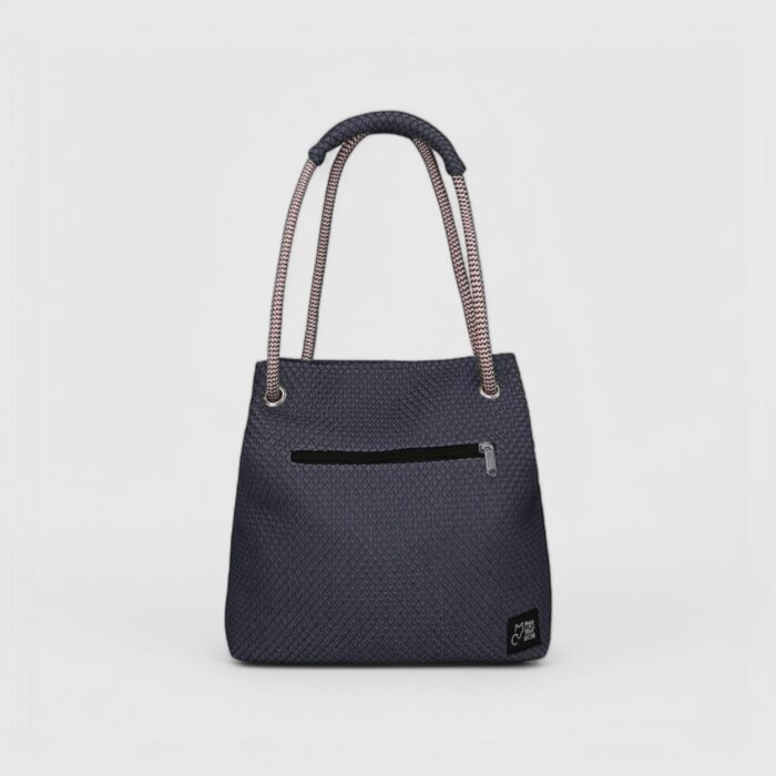 Bolso Kraft en tejido 3D gris grafito y cuerda jaspe rojo