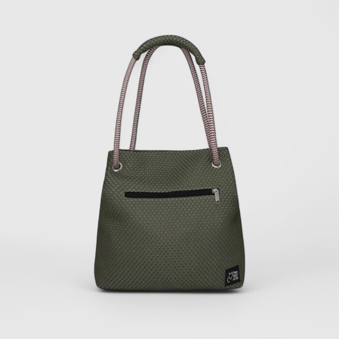 Bolso Kraft Sport 3D Max en tejido 3D verde salvia y cuerda jaspe rojo