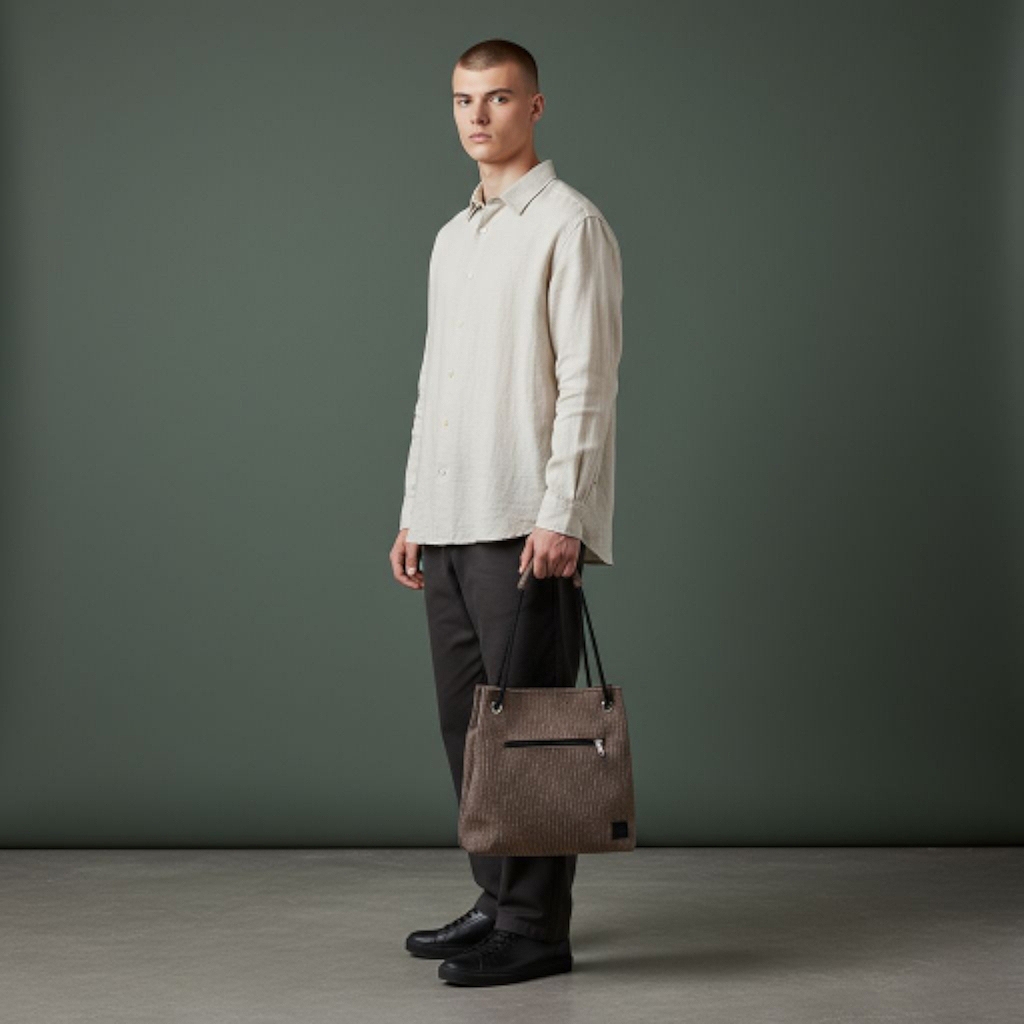 Modelo con bolso Kraft Stone